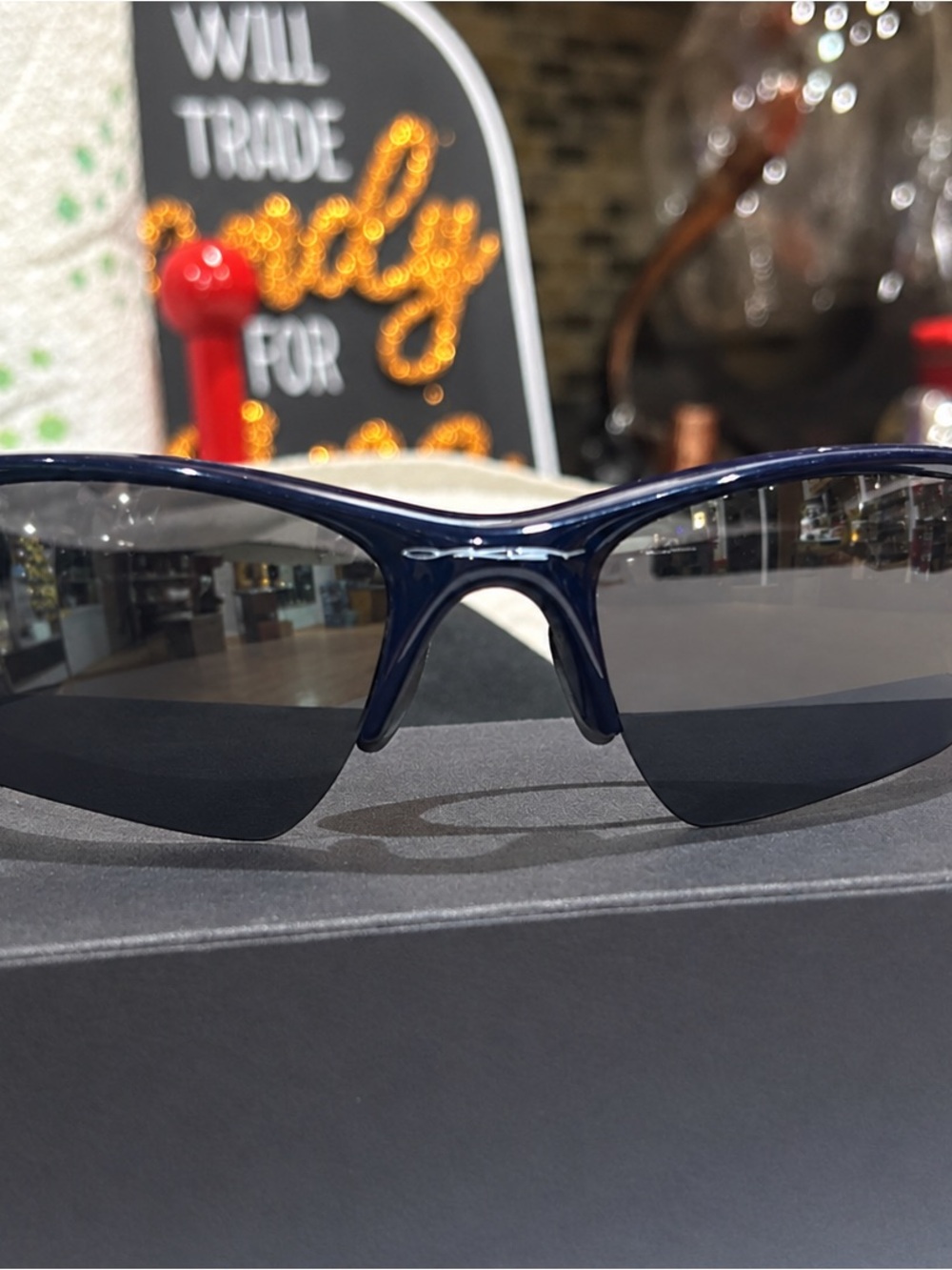 Oakley Men's Navy Frame Sunglasses with Smoke Lenses original box.